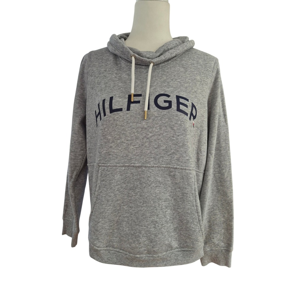 Tommy Hilfiger Sport Womens Gray Cowl Neck Logo Fleece Sweatshirt Medium